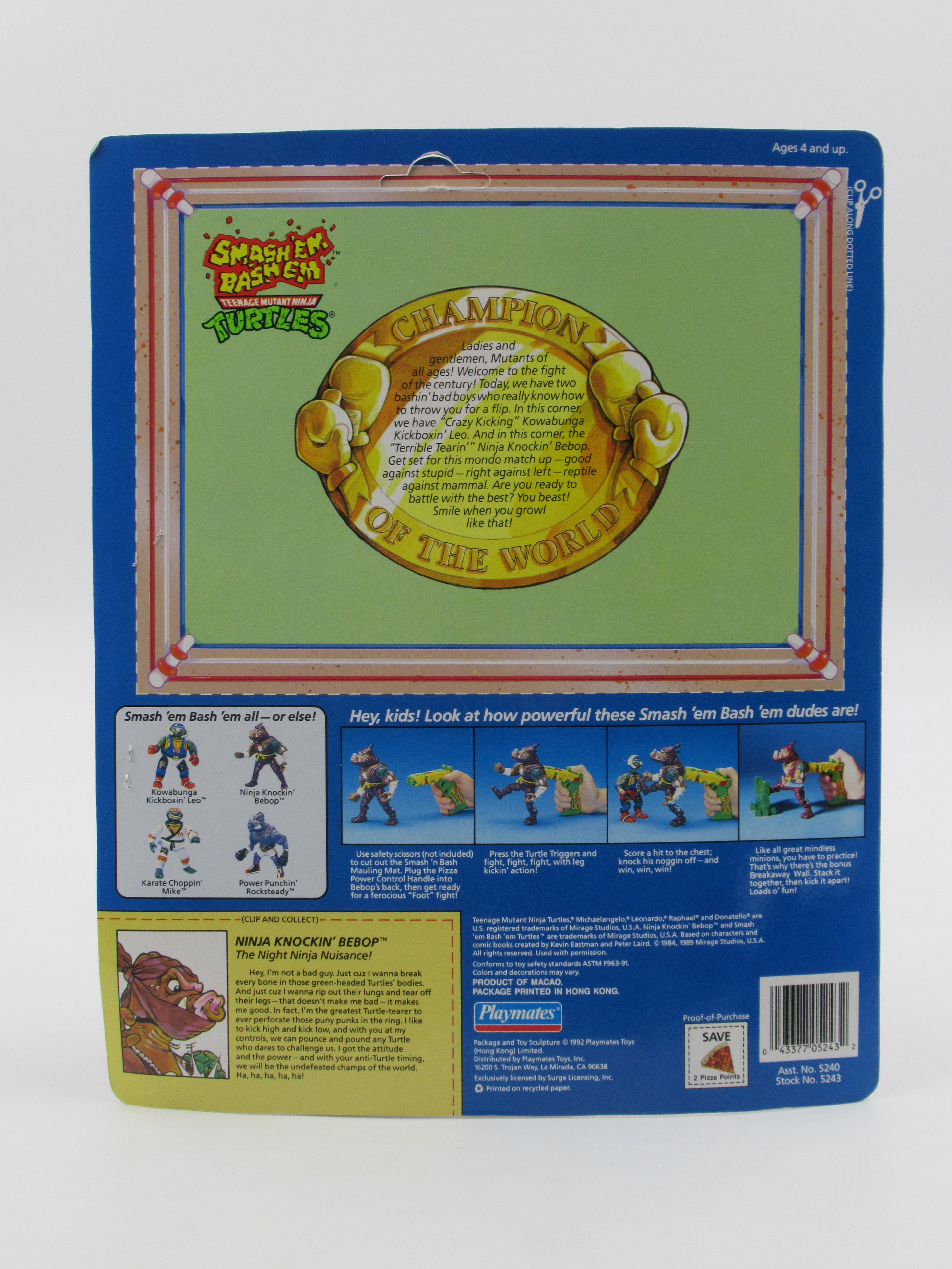 Teenage Mutant Ninja Turtles Ninja Knockin' Bebop Smash 'Em Bash 'Em 5.5" Figure TMNTs - Playmates (1992)